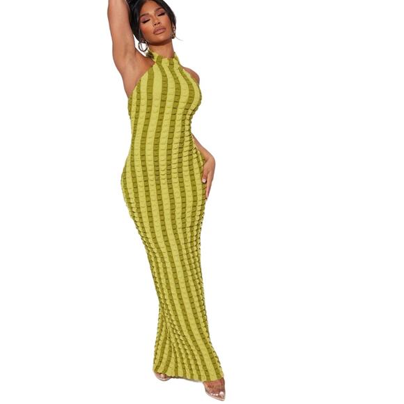 Micas Dresses Micas Popcorn Halter Maxi Green Dress Poshmark